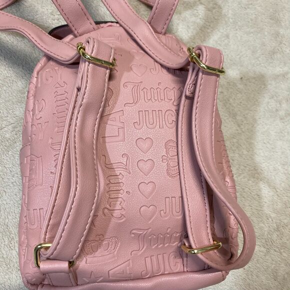 Juicy Couture Pastel Pink Mini Backpack Bag Purse Gold Logo Emblem Relief Print - Picture 4 of 12